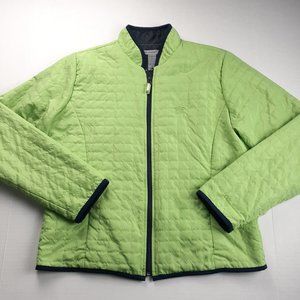 Oleg Cassini Sport Jacket Womens Size Medium Lime Green Quilted Zippered Pockets